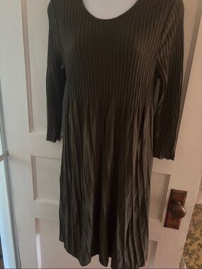 Eileen Fisher Dark Olive 3/4 Sleeve Midi Dress